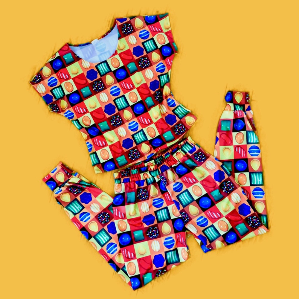VTG. 80s "Candy Crush" Set - Top + Harem Pants